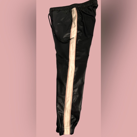 David Lerner Black Vegan Leather Joggers with White and Pink Stripe - Picture 6 of 8